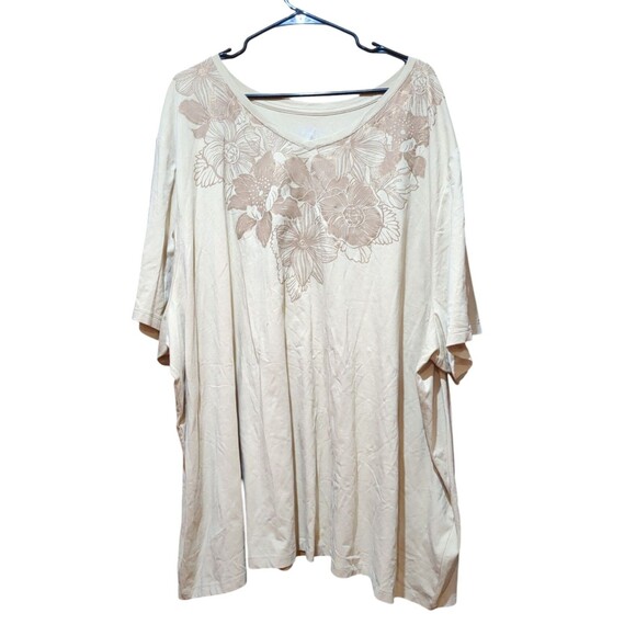 Beige Flower Pull-On Tunic. Liz And Me.From Catherines Size 5X  34W 36W See Pic - Picture 1 of 11